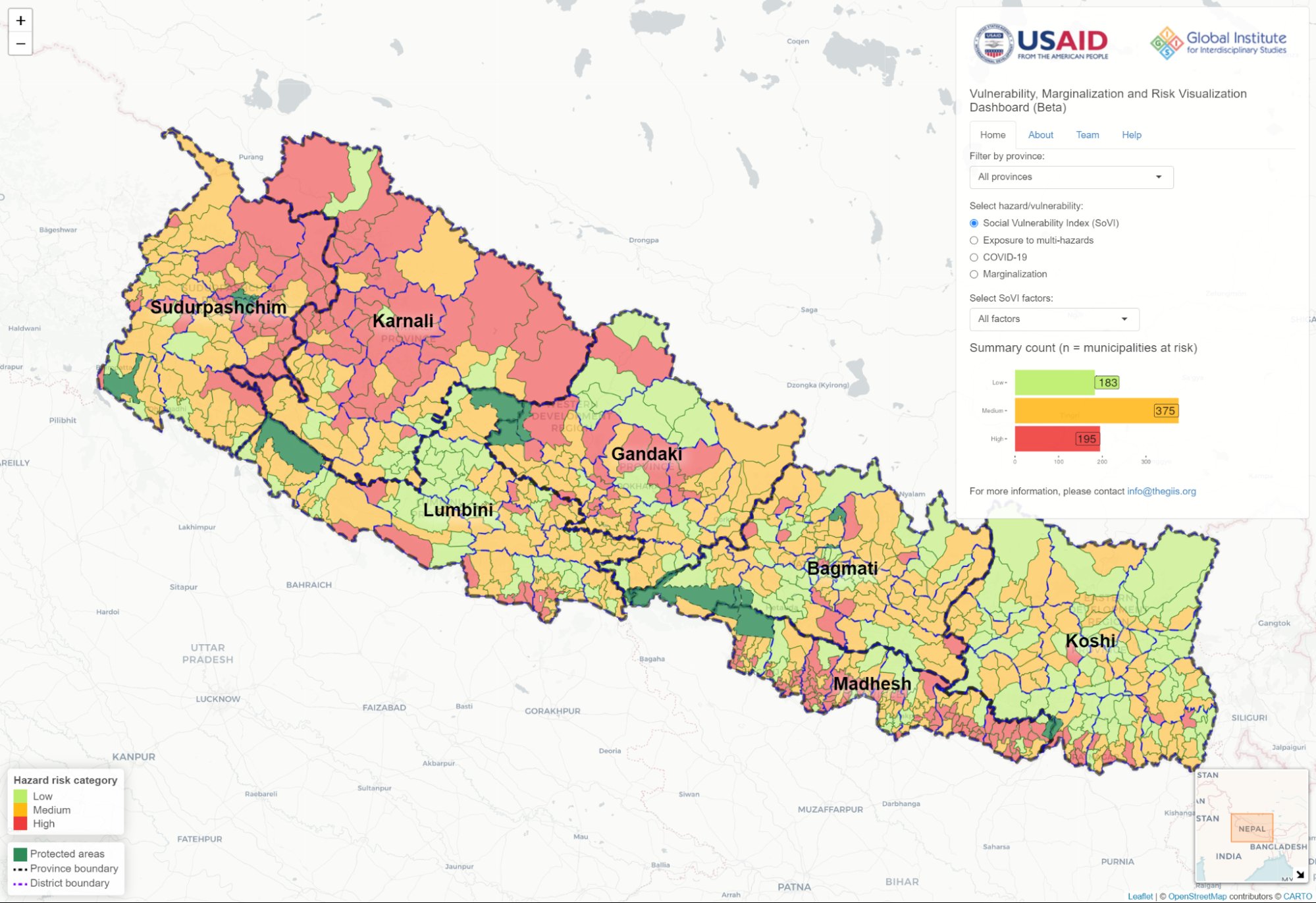 Screen shot of Nepal Vulnerability Dashboard